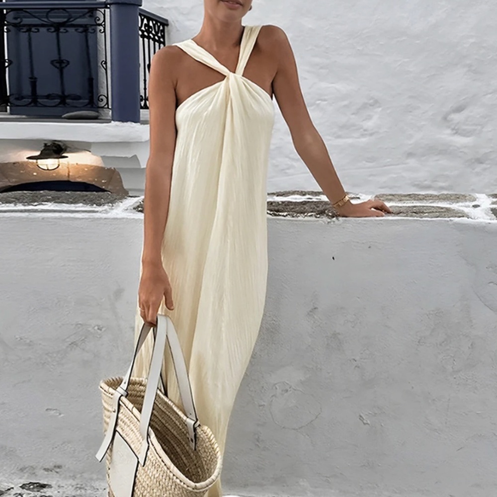 Commense Creamy Halter Long Dress